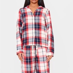 NWT PrettyLittleThing Navy Checked Long Sleeve PJ Shirt Size XS